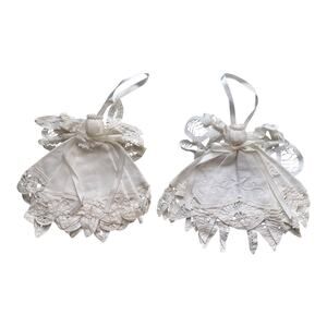 Vintage Linen Angel Battenberg Lace Ornament set of 2
(8”x6”)